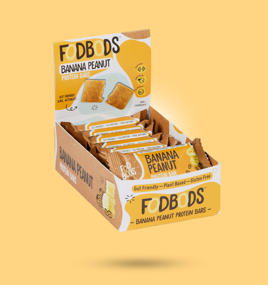 Fodbods UK - Banana Peanut 50g protein bars, in display box