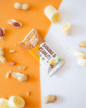 Fodbods Banana and Peanut Butter low FODMAP snack bar. Natural, vegan, gluten-free, high protein.